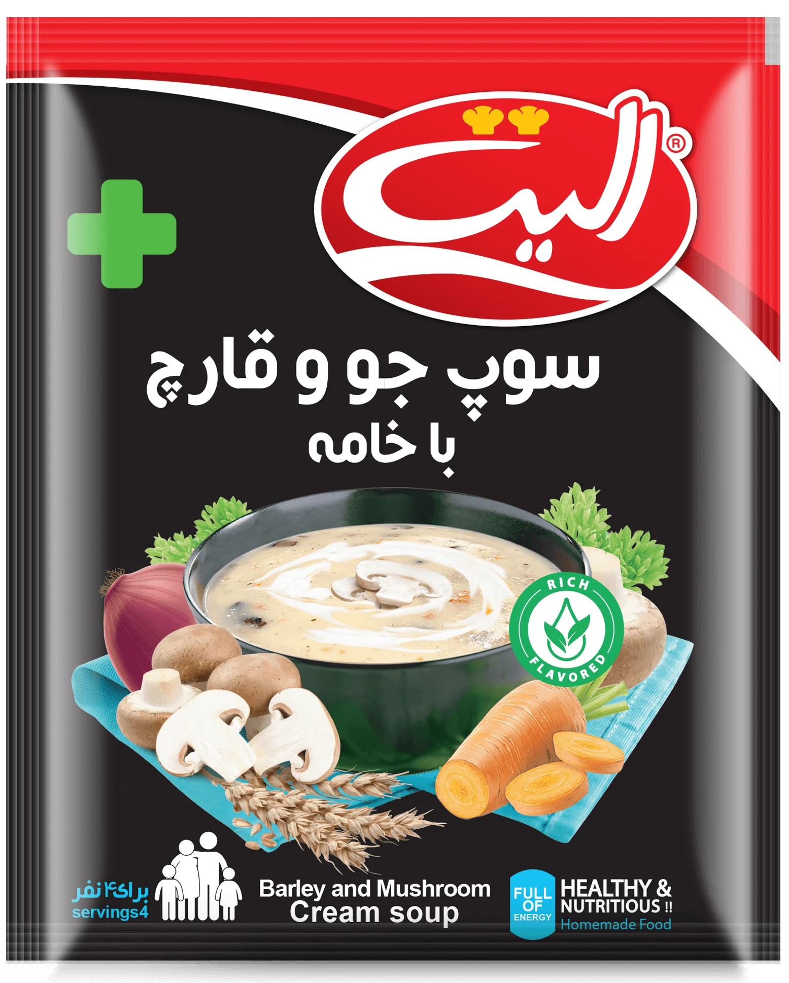 سوپ جو و قارچ با خامه الیت